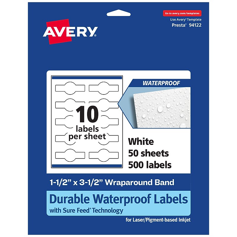 Avery Laser/Inkjet Decorative Edge Waterproof Multipurpose Labels, 3.5"  x 1.5", White, 500/Box (94122) image 1