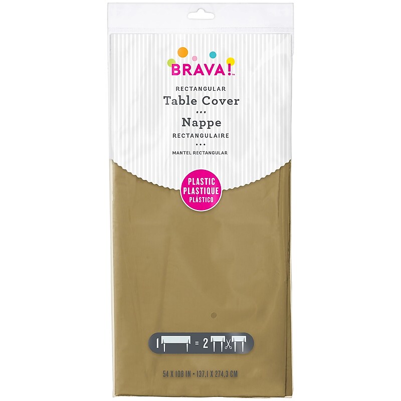 Party City Solid Color 108" x 54" Plastic Table Covers, Gold (AM77015-19-ST) image 1