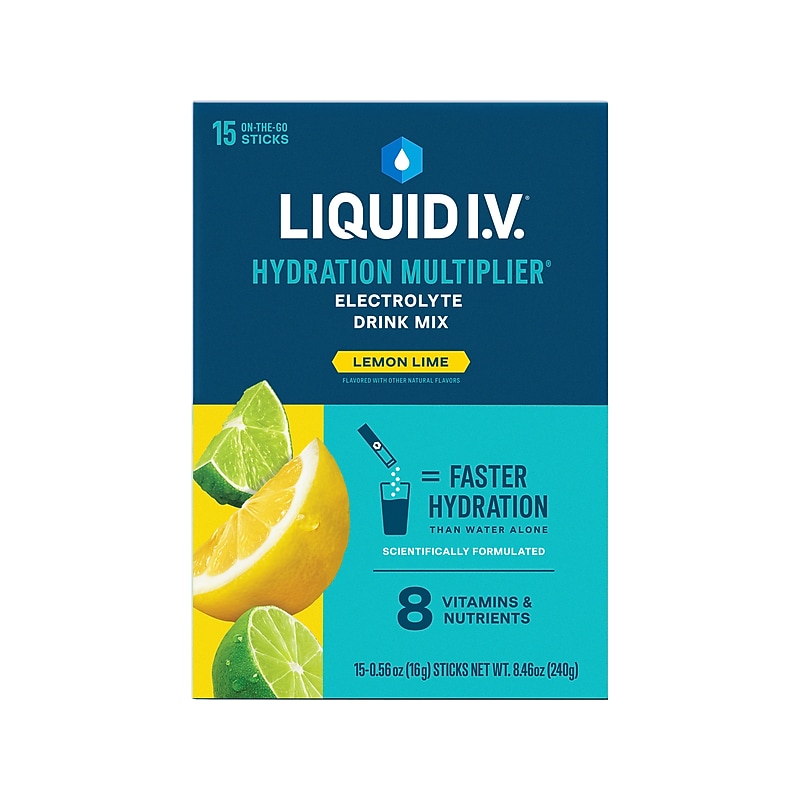 LIQUID I.V. Hydration Multiplier Lemon Lime Electrolyte Powder Drink Mix, 0.56 oz., 15 Sticks/Pack (LVM-1501) image 1