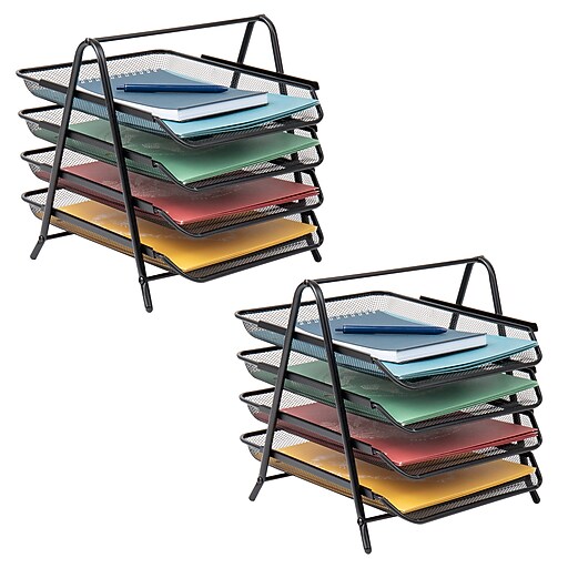 Mind Reader 4Tier Stackable Paper Desk Tray Organizer, Metal, Black, 2