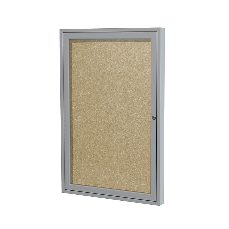 Ghent 24" H x 18" W Enclosed Vinyl Bulletin Board with Satin Frame, 1 Door, Caramel (PA12418VX-181) image 1