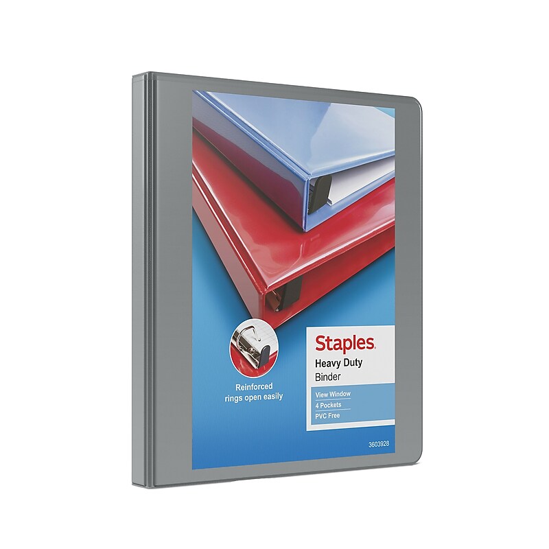 Staples Heavy Duty 1/2" 3-Ring View Binder, D-Ring, Gray (ST56327-CC) image 1