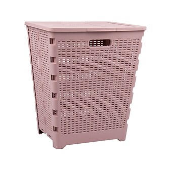 Mind Reader Foldable Plastic Laundry Hamper with Lid, Pink (FOLHAMP61-PNK)