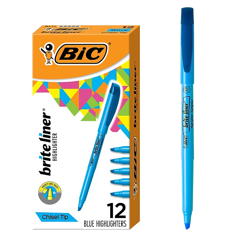 BIC Brite Liner Stick Highlighter, Chisel Tip, Blue, 12/Pack (65552/BL11BE) image 1