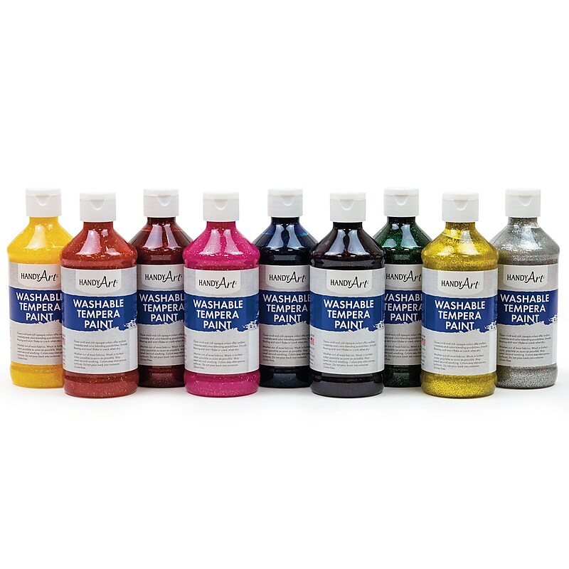 Handy Art Washable Glitter Tempera Paint, Assorted Colors, 8 oz., 9/Set (RPC887286) image 1
