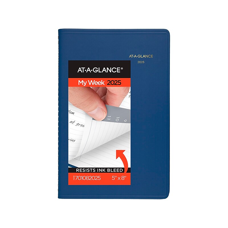 2025 AT-A-GLANCE 5" x 8" Weekly Appointment Book, Faux Leather Cover, Blue (70-108-20-25) image 1