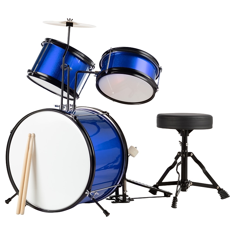 Hey Play Kids Drum Set with Throne Stool, Blue, 3 Pieces/Set (80-TT0078-BL) image 1