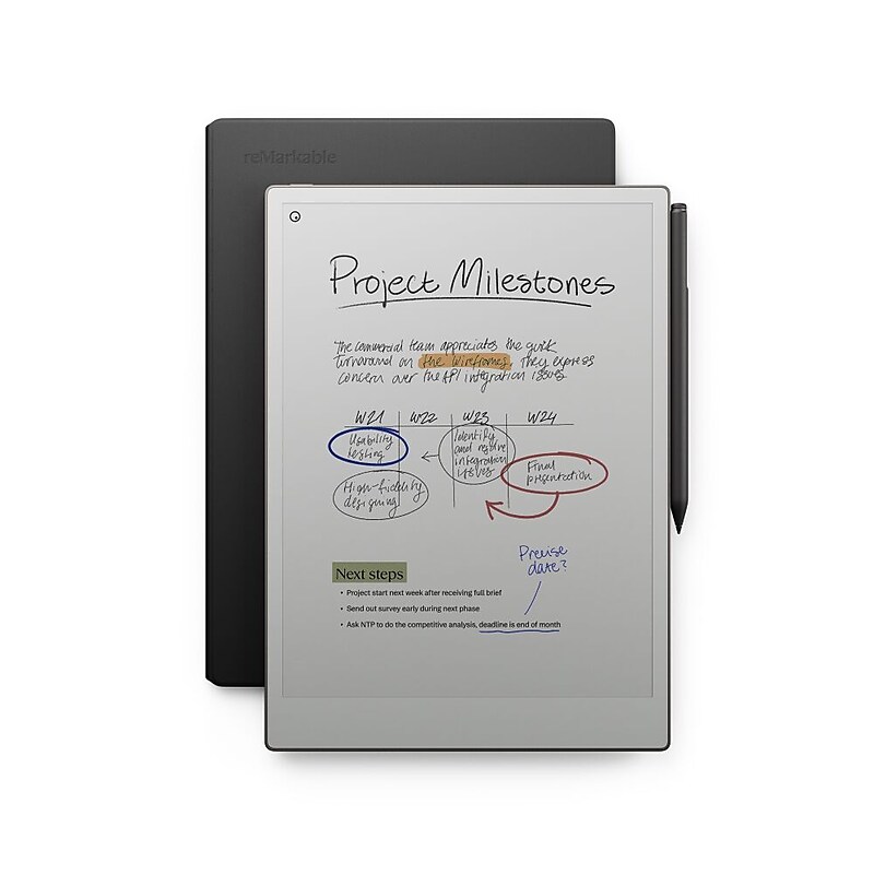 reMarkable Paper Pro 11.8" Tablet, WiFi, Linux, with Marker Plus & Black Leather BookFolio, Gray (RM83C-1005NW) image 1