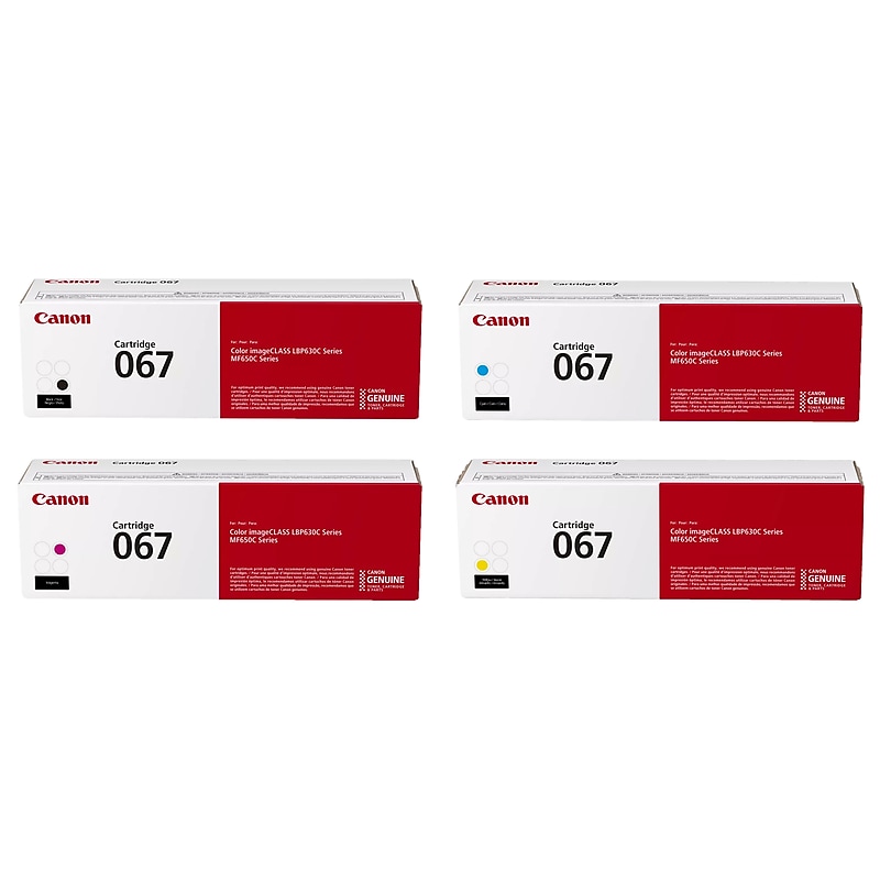 Canon 067 Black/Cyan/Magenta/Yellow Standard Yield Toner Cartridge, 4/Pack (CAN0674PK-VB) image 1