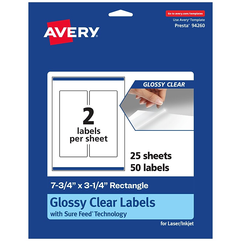 Avery Laser/Inkjet Multipurpose Labels, 3.25" x ", Glossy Clear, 50/Pack (94260) image 1