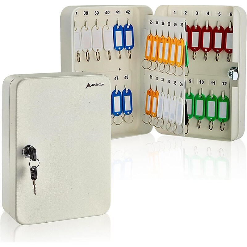 AdirOffice 48-Key Cabinet with Key Lock and Key Tags, White (681-48-WHI-PKG) image 1