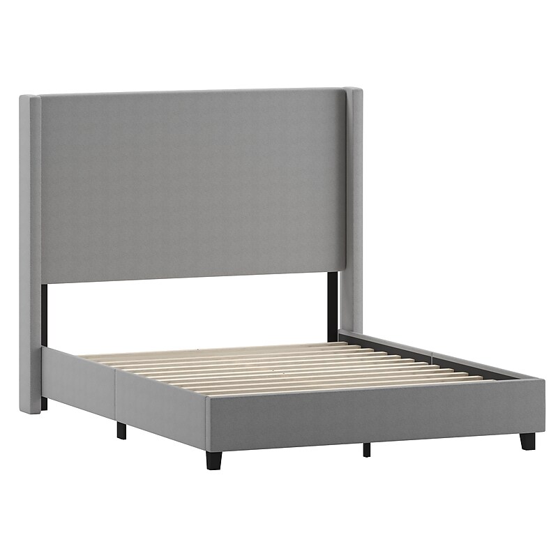 Flash Furniture Quinn Gray Upholstered Platform Bed with Headboard, Queen (YK1077GYQ) image 1