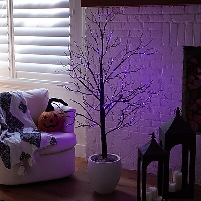 Pre-Lit Halloween Black Twig Artificial Tree - Thumbnail 2