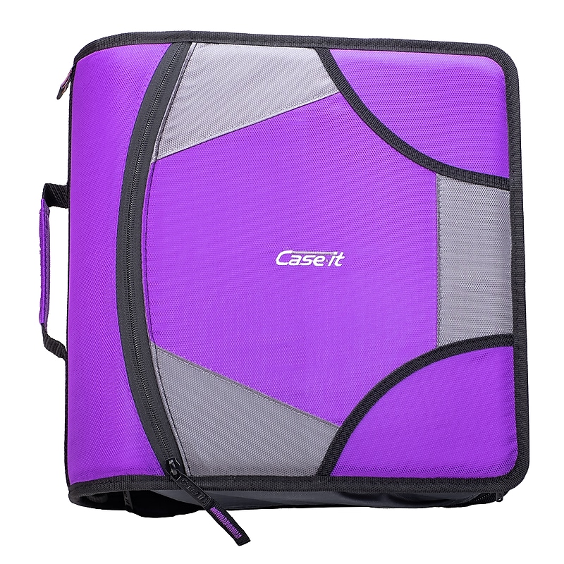 Case It King Sized Zip Tab 4" 3-Ring Zipper Binders, D-Ring, Purple (D-186 PUR) image 1