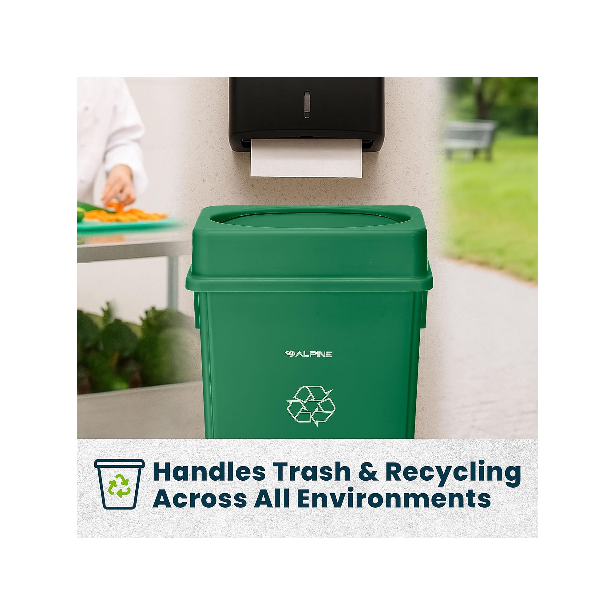 Alpine Industries Polypropylene Recycling Bin with Lid and Dolly, 23 Gallon, Green (ALP477-GRN2-PKD) Sansujyuku sansujyuku.com