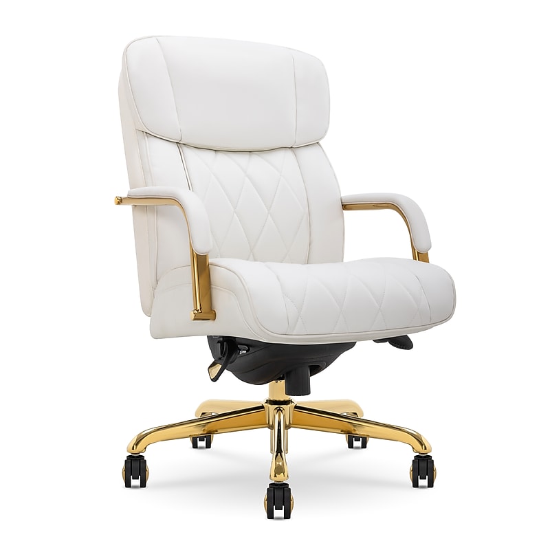 La-Z-Boy Symphony Ergonomic Bonded Leather Swivel Executive Chair, White and Gold (CCHR10013A) image 1