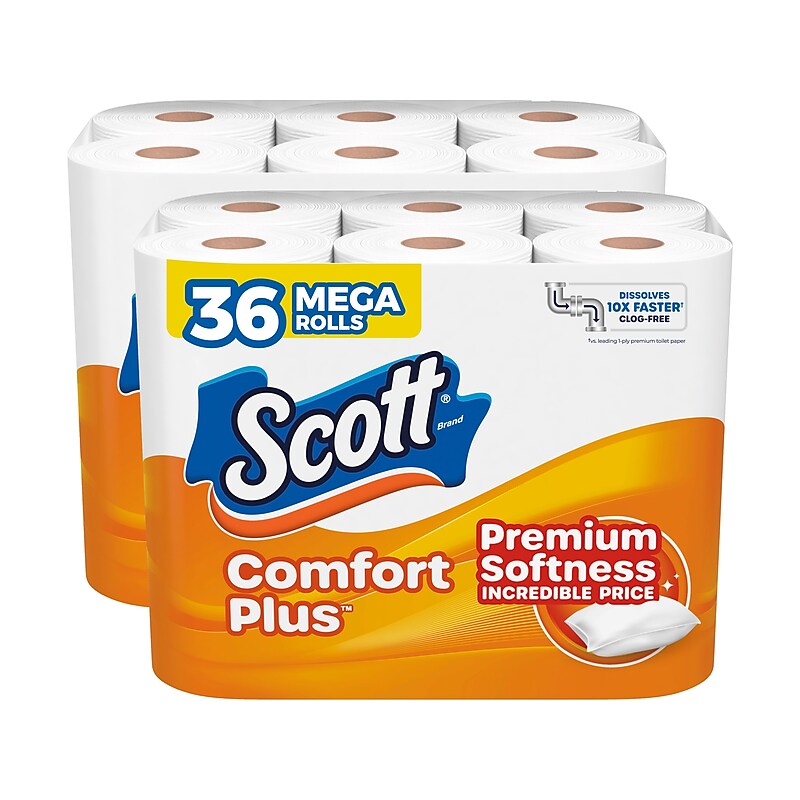Scott Comfort Plus Toilet Paper, 1-Ply, White, 310 Sheets/Roll, 36 Rolls/Case (57102) image 1