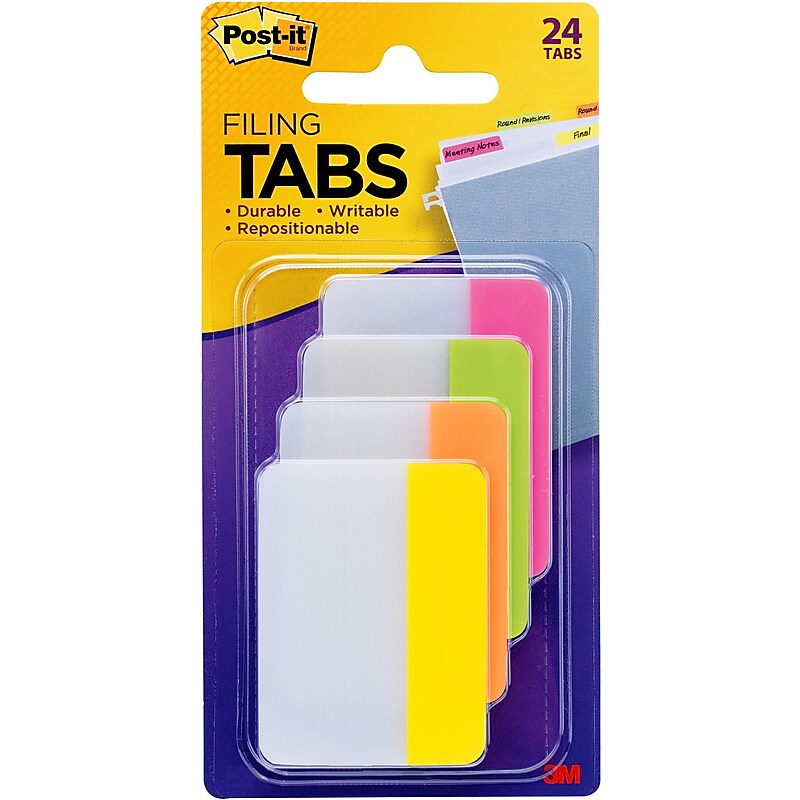 Post-it Tabs, 2" Wide, Solid, Assorted Colors, 24 Tabs/Pack (686-PLOY) image 1
