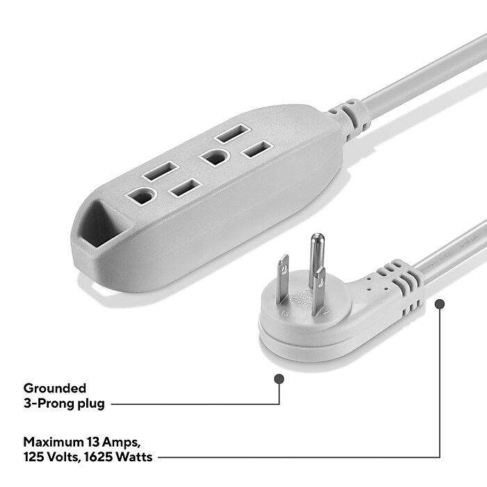 Staples TECH 25' Extension Cord, 3-Outlet, 16 AWG, Gray (ST22129