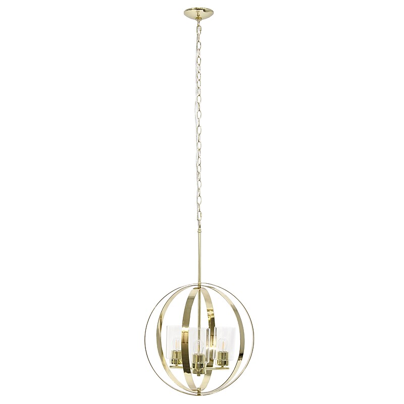 Lalia Home 3-Light 18" Adjustable Globe Hanging Metal and Clear Glass Ceiling LED Pendant, Gold (LHP-3010-GL) image 1