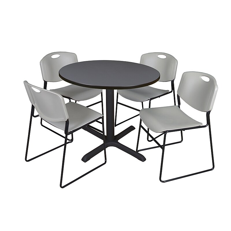Regency 36-inch Training & Hospitality Round Shape Laminate Table with 4 Chairs, Gray (TB36RNDGY44GY) image 1