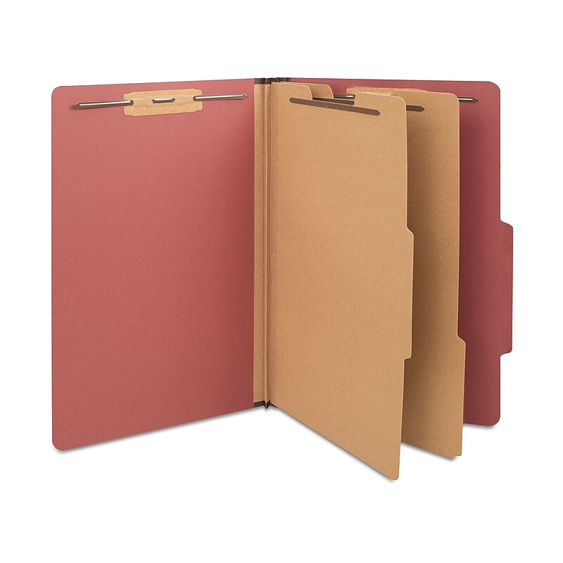 Staples 60% Recycled Pressboard Classification Folder, 2-Dividers, 2.5" Expansion, Legal Size, Brick Red, 20/Box image 1