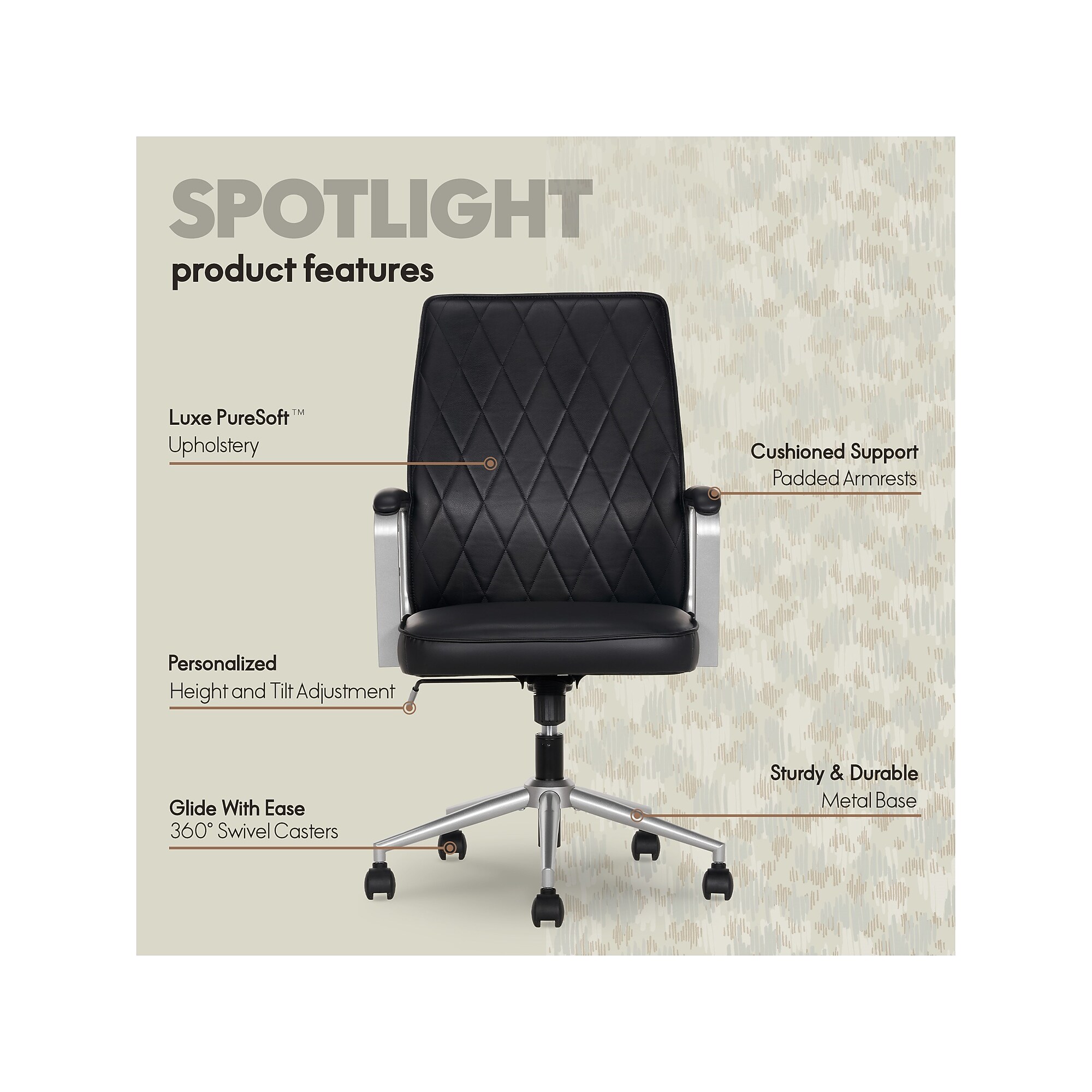 Elle Decor Amelia Ergonomic Polyurethane Swivel Computer and Desk Manager Chair, Black (60095-BLK) Sansujyuku sansujyuku.com