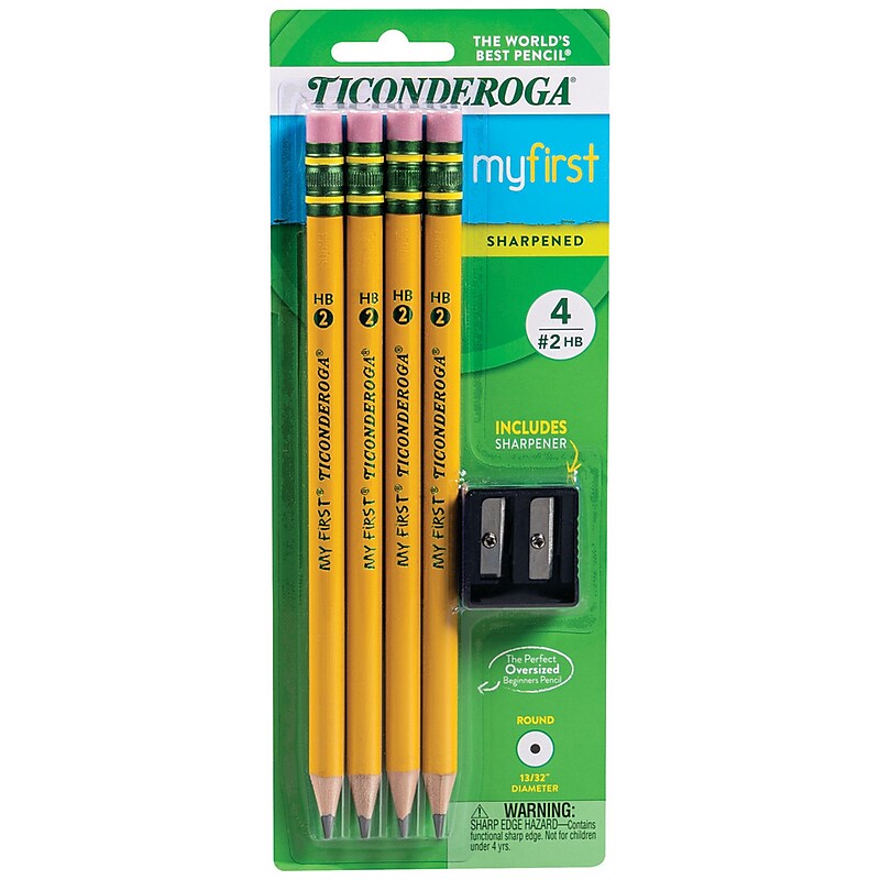 Ticonderoga My First Pre-Sharpened Wooden Pencil, 1.3mm, #2 Medium Lead, 4/Pack (X33309X) image 1