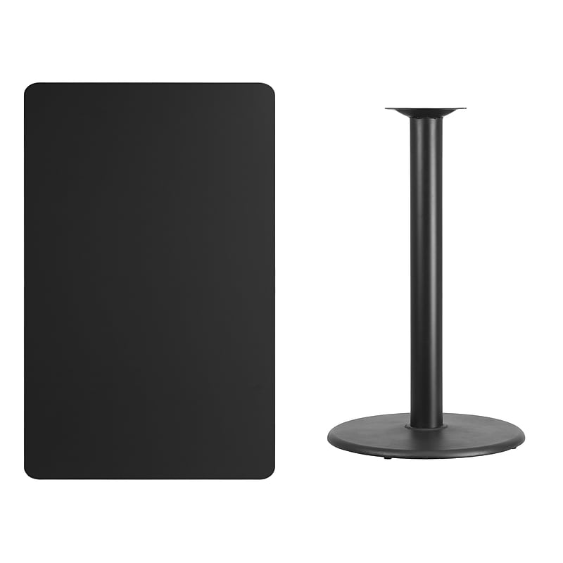 Flash Furniture Laminate Table Top with 24'' Round Bar-Height Table Base, 30" x 48", Black (XUBK3048TR24B) image 1
