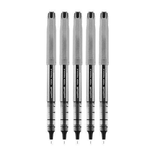 uniball VISION Needle Rollerball Pen, Fine Point, Black Ink, 5/Pack