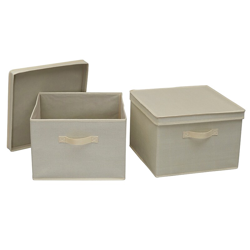 Household Essentials Medium Stackable Folding Fabric Square KD Storage Box, 10" x 15"x 15", 39 Qt., Cream, 2/Pack (7427-1) image 1