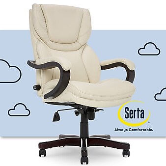 Serta Big and Tall Ergonomic Bonded Leather Swivel Executive Chair, Ivory (43506B)
