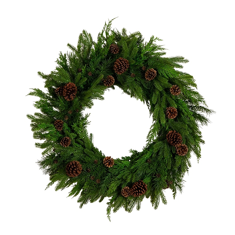 Nearly Natural Artificial Norfolk Mixed Pine Wreath, 30" (W1406) image 1