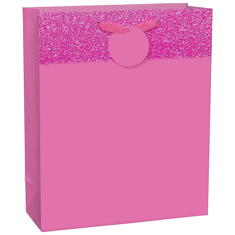 Party City Glitter & Matte Large Gift Bag, Bright Pink (AM170765-103-NS) image 1