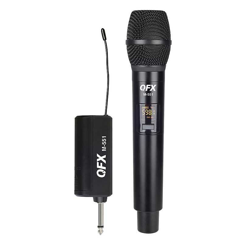 QFX Wireless 16-Channel UHF Multi-Frequency Microphone System with Handheld Microphone and Plug-in Receiver, Black (M-551) image 1