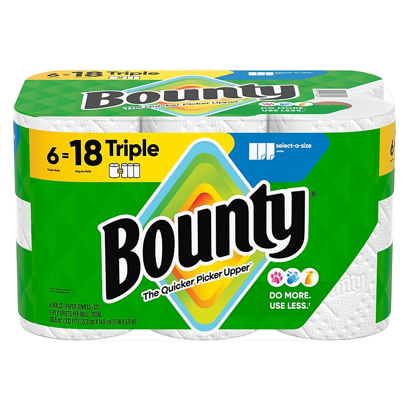 Bounty Select-A-Size Triple Roll Paper Towels, 2-ply, 123 Sheets/Roll, 6 Rolls/Pack (67001/05630) image 1