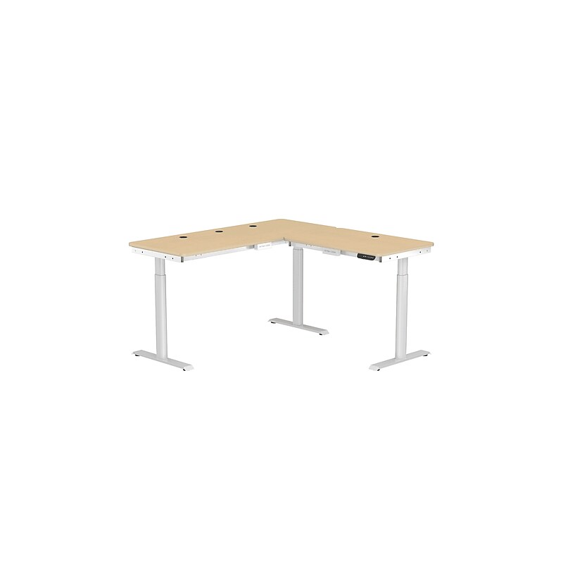 VersaDesk PowerLift 60"W Electric L-Shaped Adjustable Standing Desk, Maple/White (PLLSD6060-WM-APP) image 1