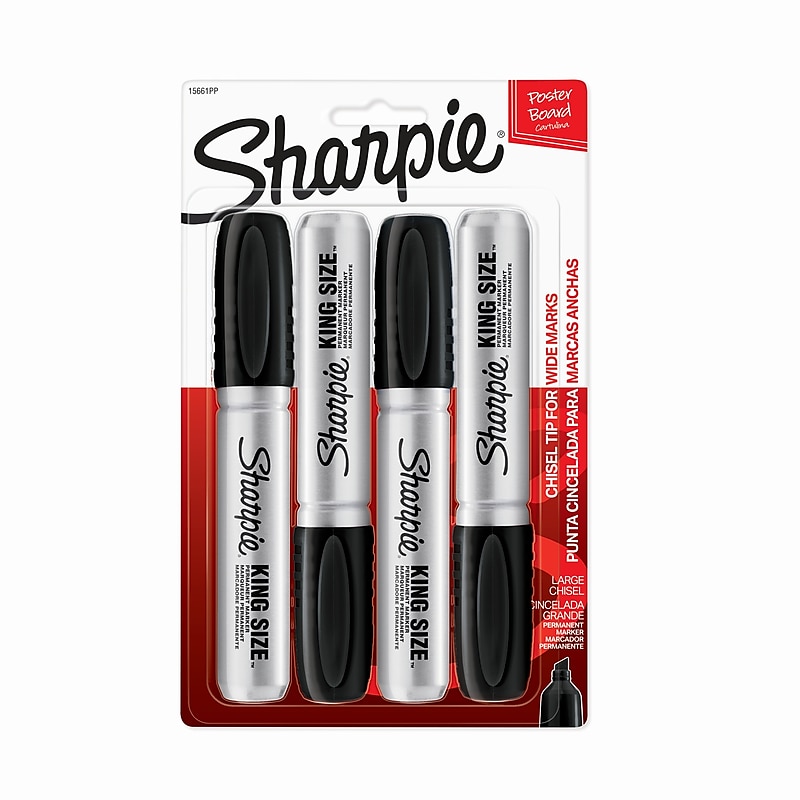 Sharpie King Size Permanent Markers, Chisel Tip, Black, 4/Pack (15661) image 1