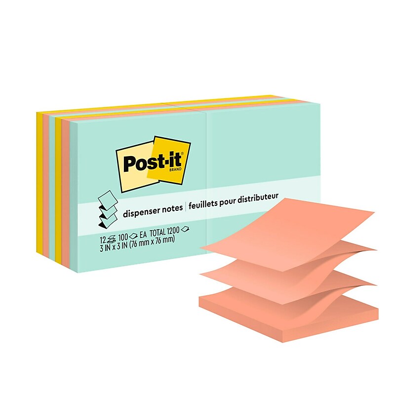 Post-it Pop-up Notes, 3" x 3", Beachside Café Collection, 100 Sheet/Pad, 12 Pads/Pack (R33012AP) image 1