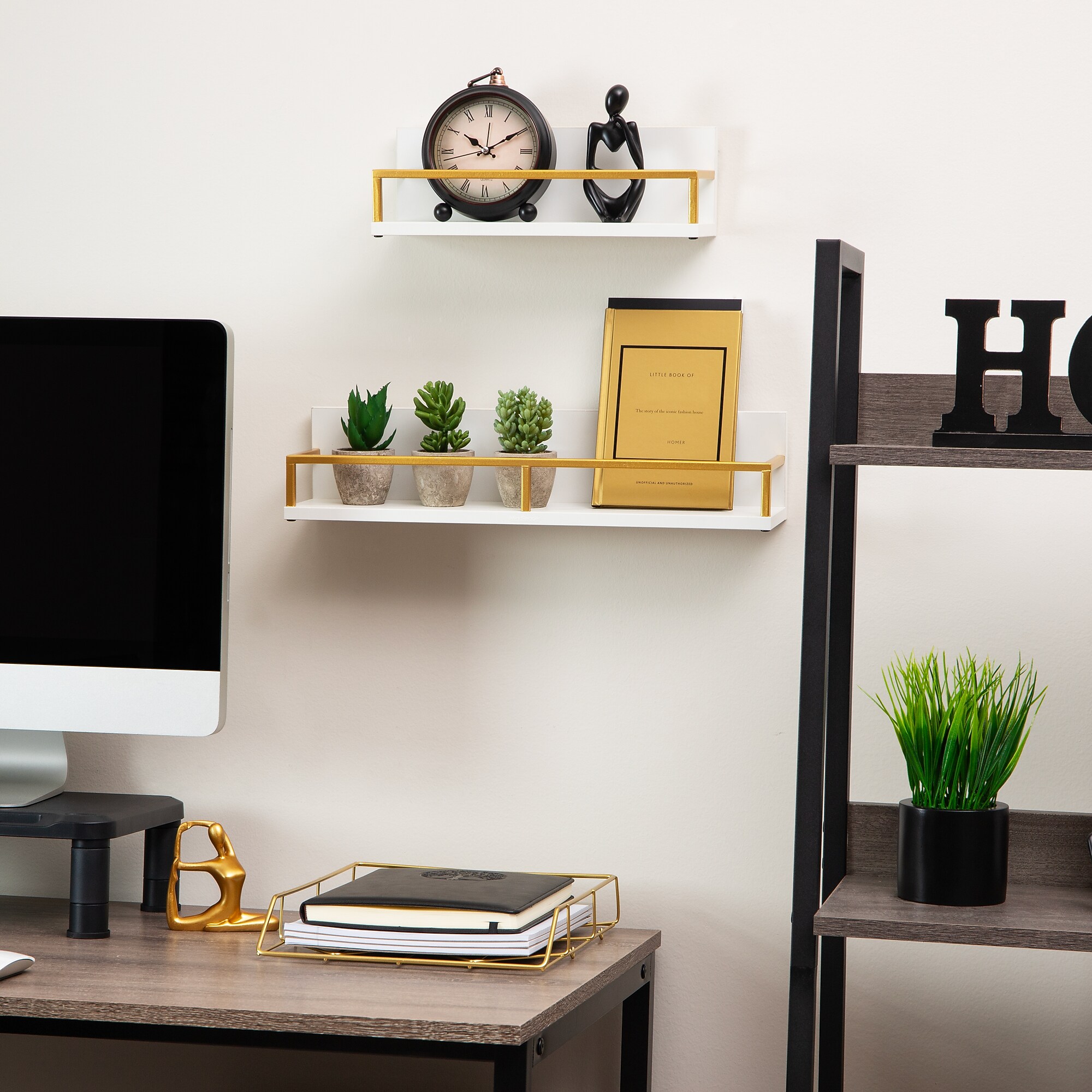 Mind Reader 2 Metal Floating Shelves, 4″ x 4″ x 18″, White/Gold (MDG2SH-WHT) Sansujyuku sansujyuku.com