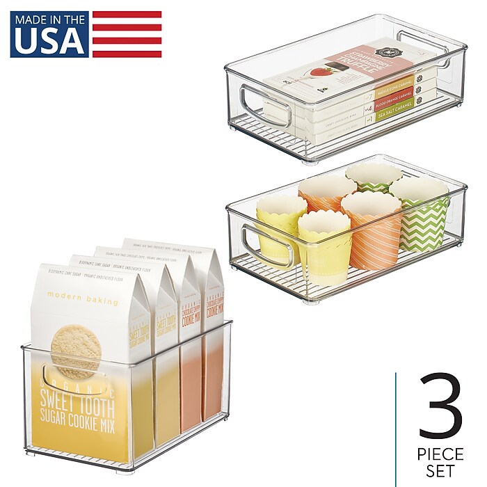 iDESIGN Assorted Stackable Plastic Storage Bin with Handles, Clear