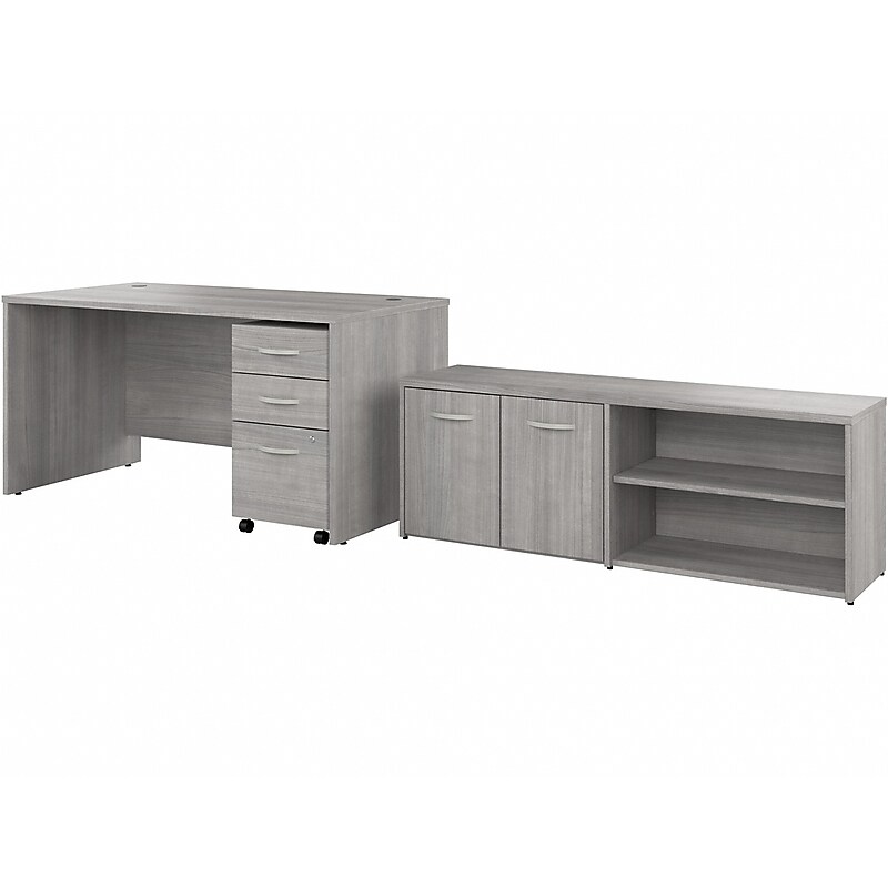 Bush Business Furniture Studio C 60"W Office Desk with Storage Return and Mobile File Cabinet, Platinum Gray (STC042PGSU) image 1