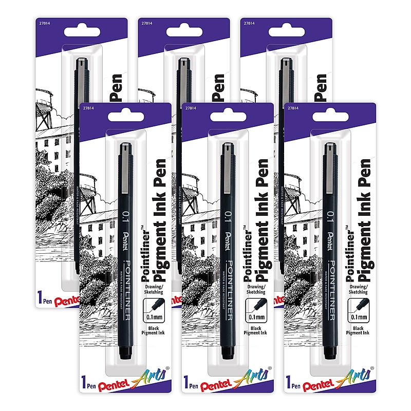 Pentel Arts Pointliner Pen, Black Pigment Ink, 6/Pack (PTAS20P1BPA-6) image 1