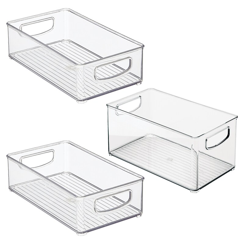 iDESIGN Assorted Stackable Plastic Storage Bin with Handles, Clear, 3/Pack (64999C3) image 1