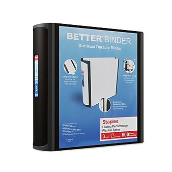 Staples Heavy Duty 3" 3-Ring Better Binder, D-Ring, Black (15126-CC)
