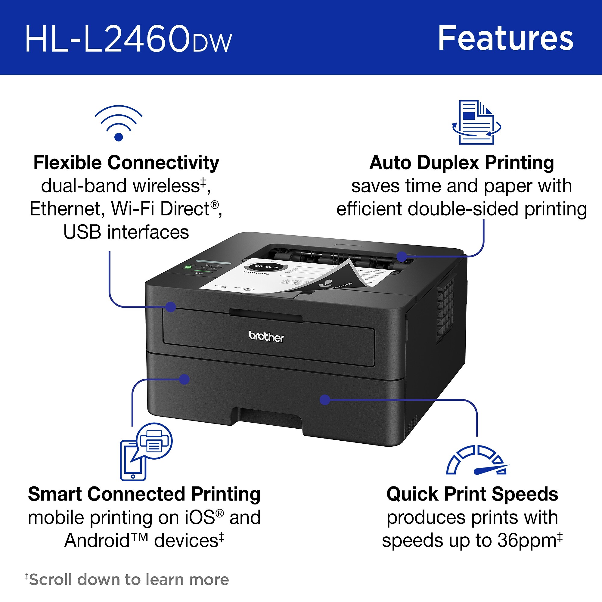 Brother HL-L2460DW Refurbished Wireless, Black & White, Print-Only, Laser Printer, Refresh Subscription Ready Sansujyuku sansujyuku.com