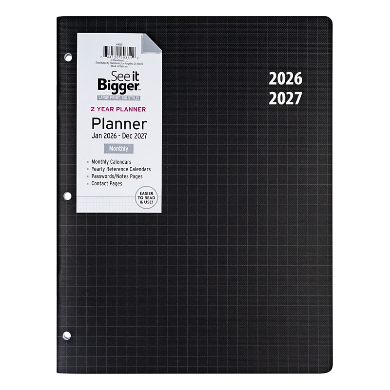 2026-2027 See It Bigger 0.25" x 8.5" Calendar Year Monthly Planner, Paperboard Cover, Black Grid (90351) image 1