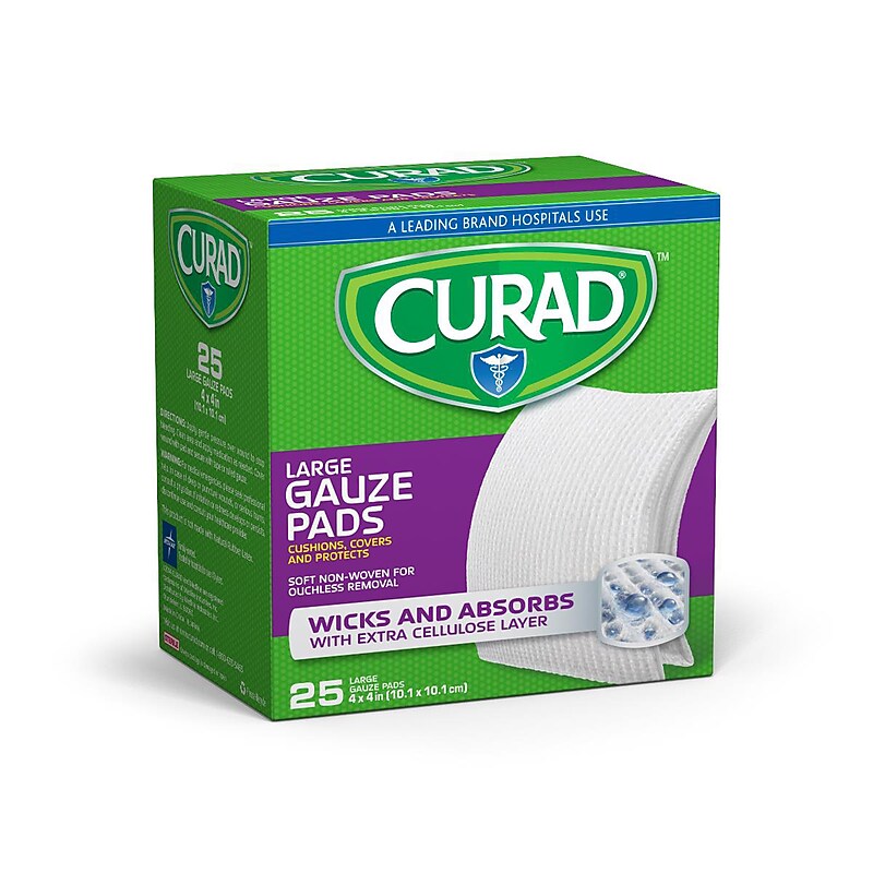 Curad 1-Ply Sterile Non-Adherent Non-Woven Gauze, 4" x 4", 25 Pads/Pack, 24 Packs/Carton (CUR20445RBI) image 1