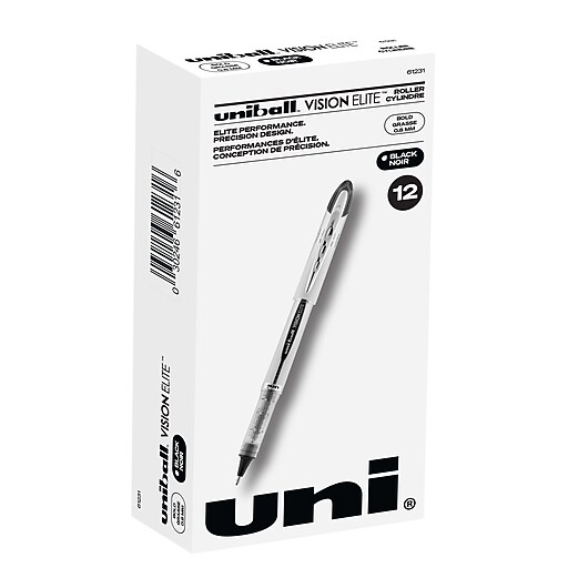 uniball Vision Elite Rollerball Pens, Bold Point, Black Ink, Dozen