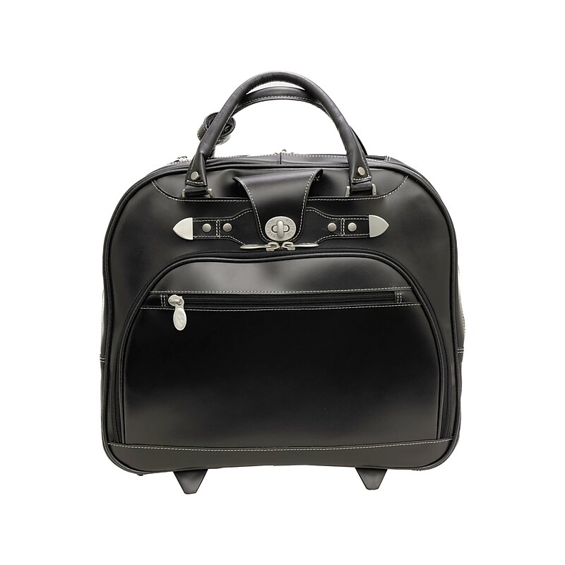 McKlein REDWOOD 15" Leather Rolling Laptop Bag, Black (99695) image 1